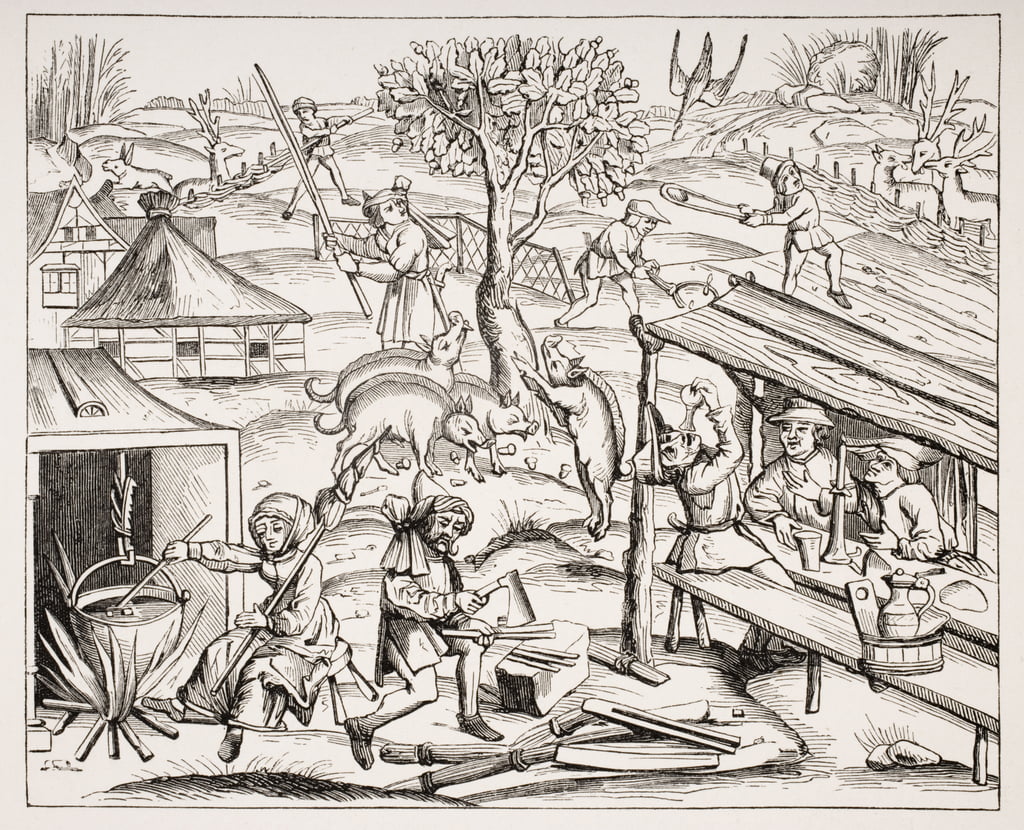 Country Life, after a woodcut in a folio edition of Virgin, published in  Lyons, 1517, from Le Moyen Age et La Renaissance by Paul Lacroix (1806-84) 